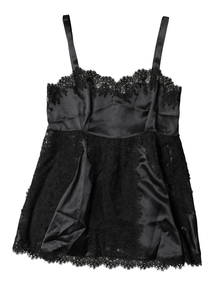 Black Silk Lace Trim Lingerie Top Underwear