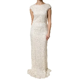 White Lace Viscose Sheath Long Gown Dress