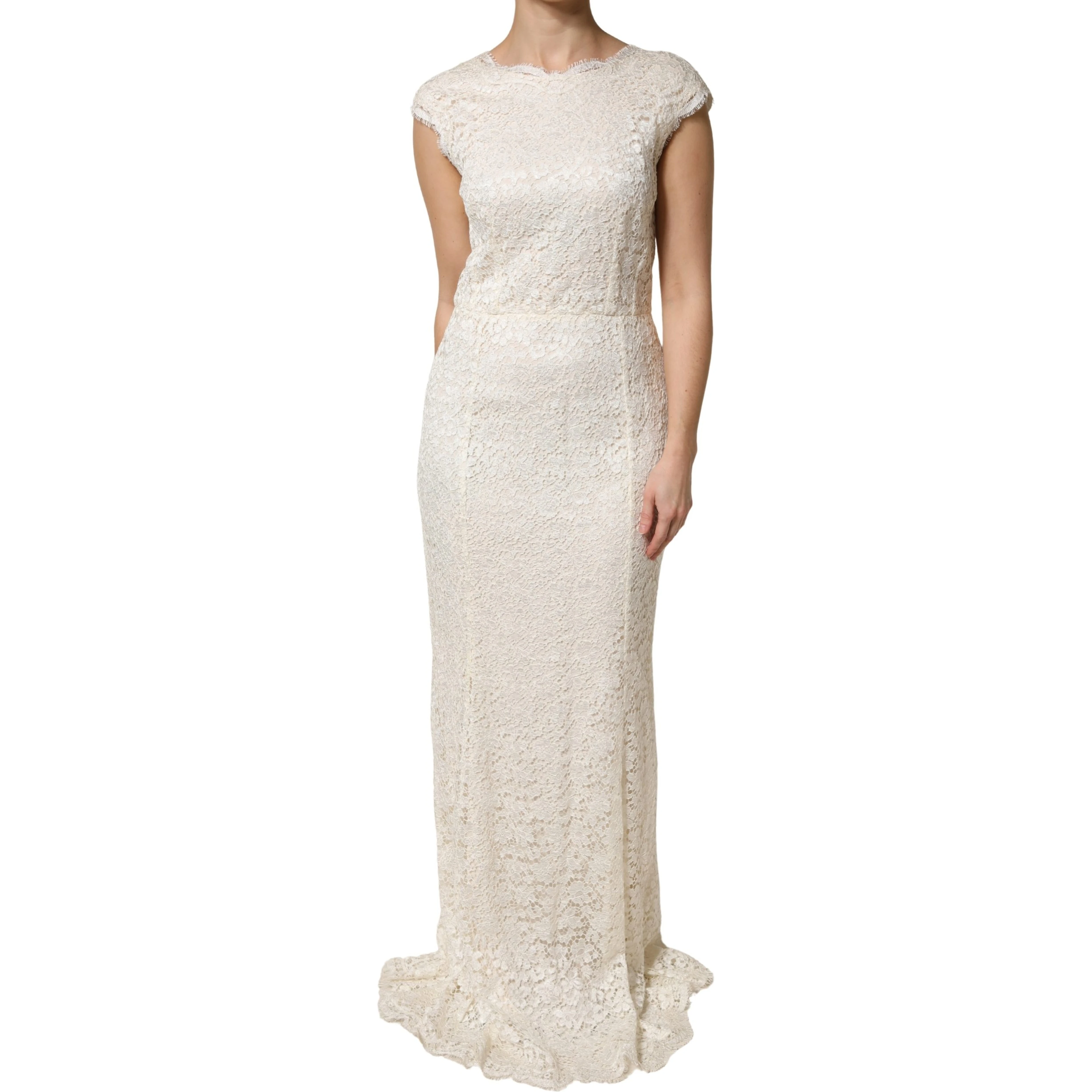 White Lace Viscose Sheath Long Gown Dress