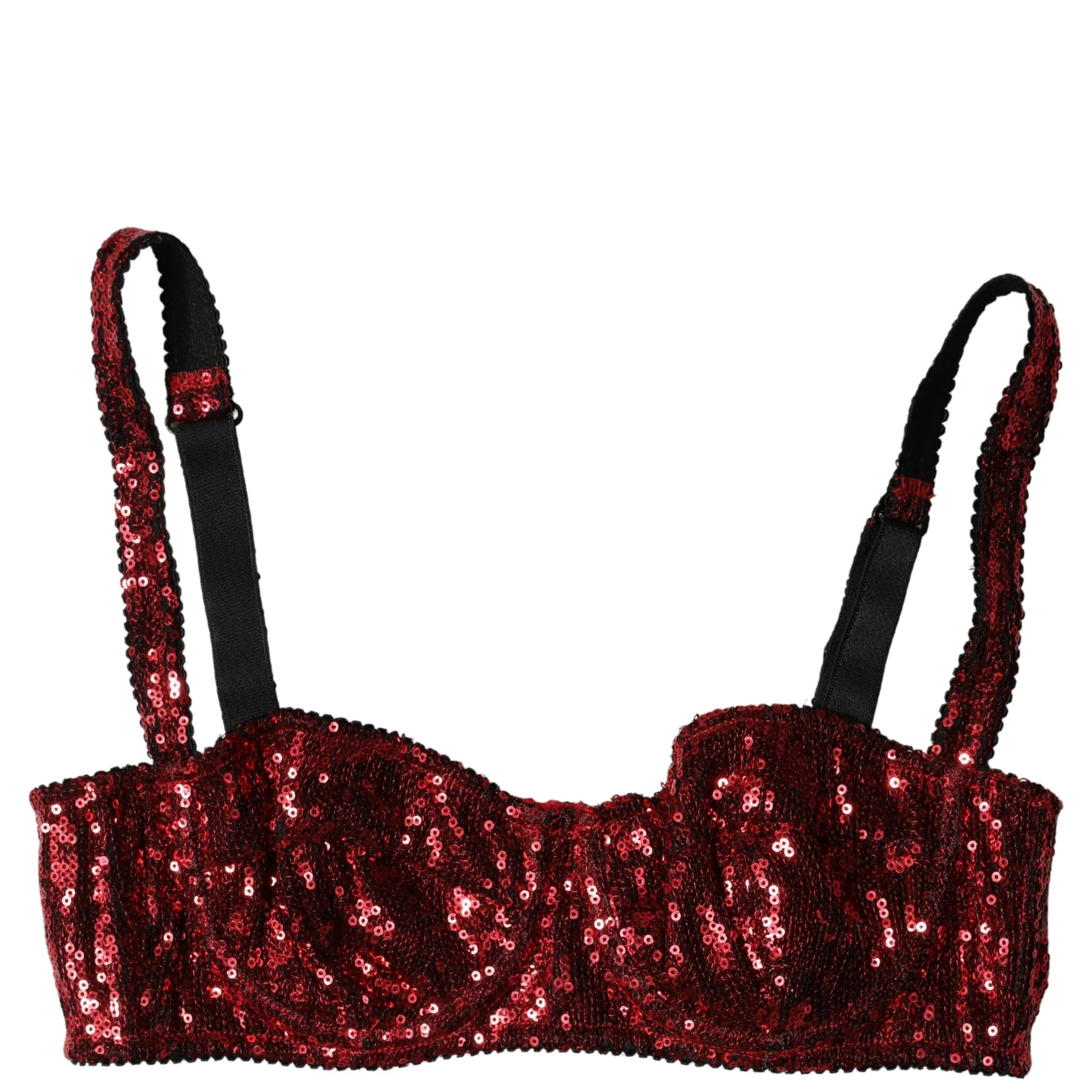 Red Sequined Nylon Balconnet Bra Underwear