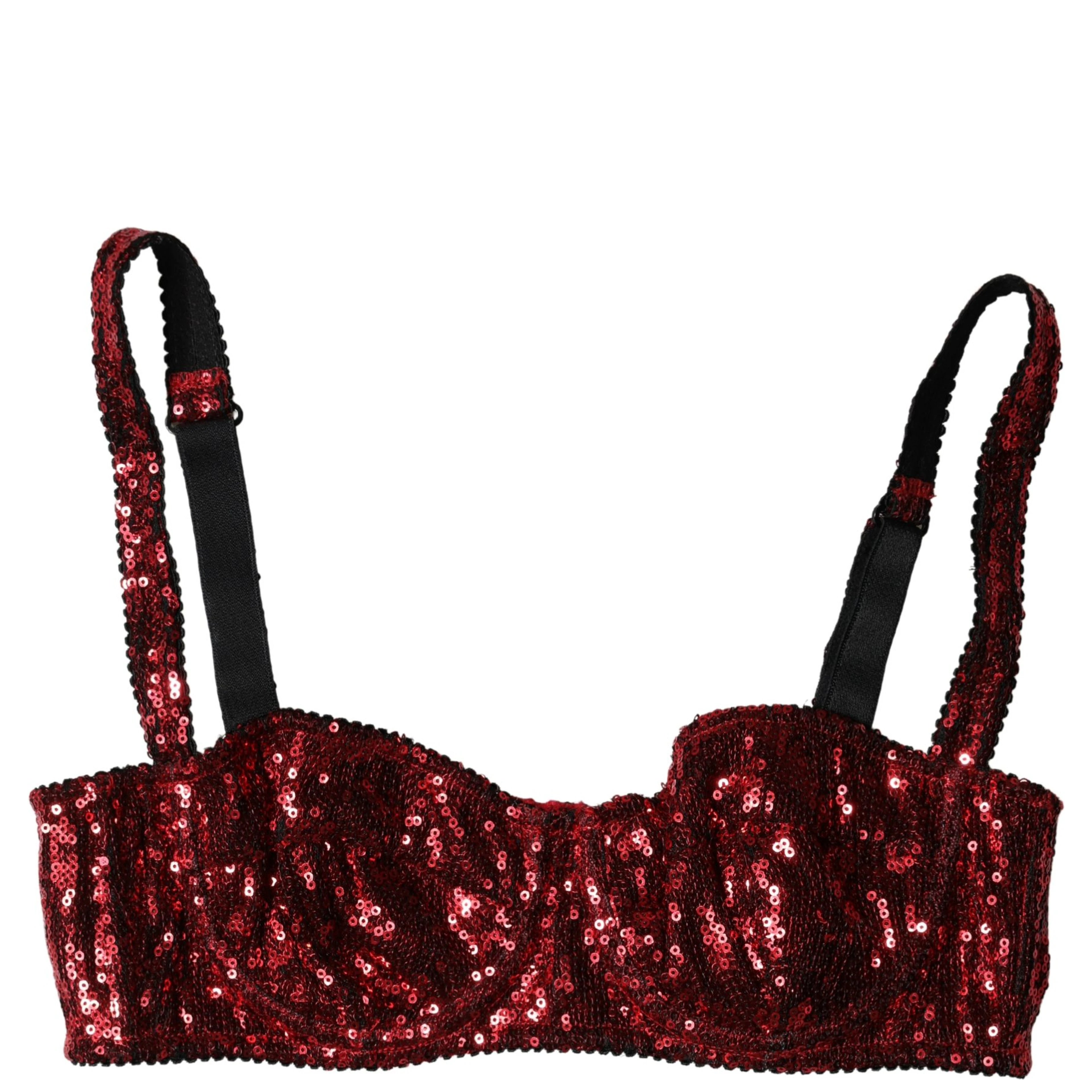 Red Sequined Nylon Balconnet Bra Underwear