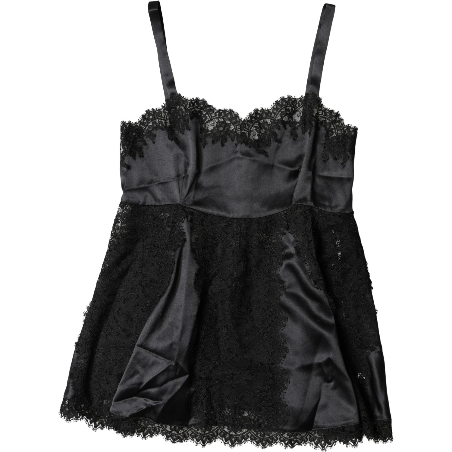 Black Silk Lace Trim Lingerie Top Underwear