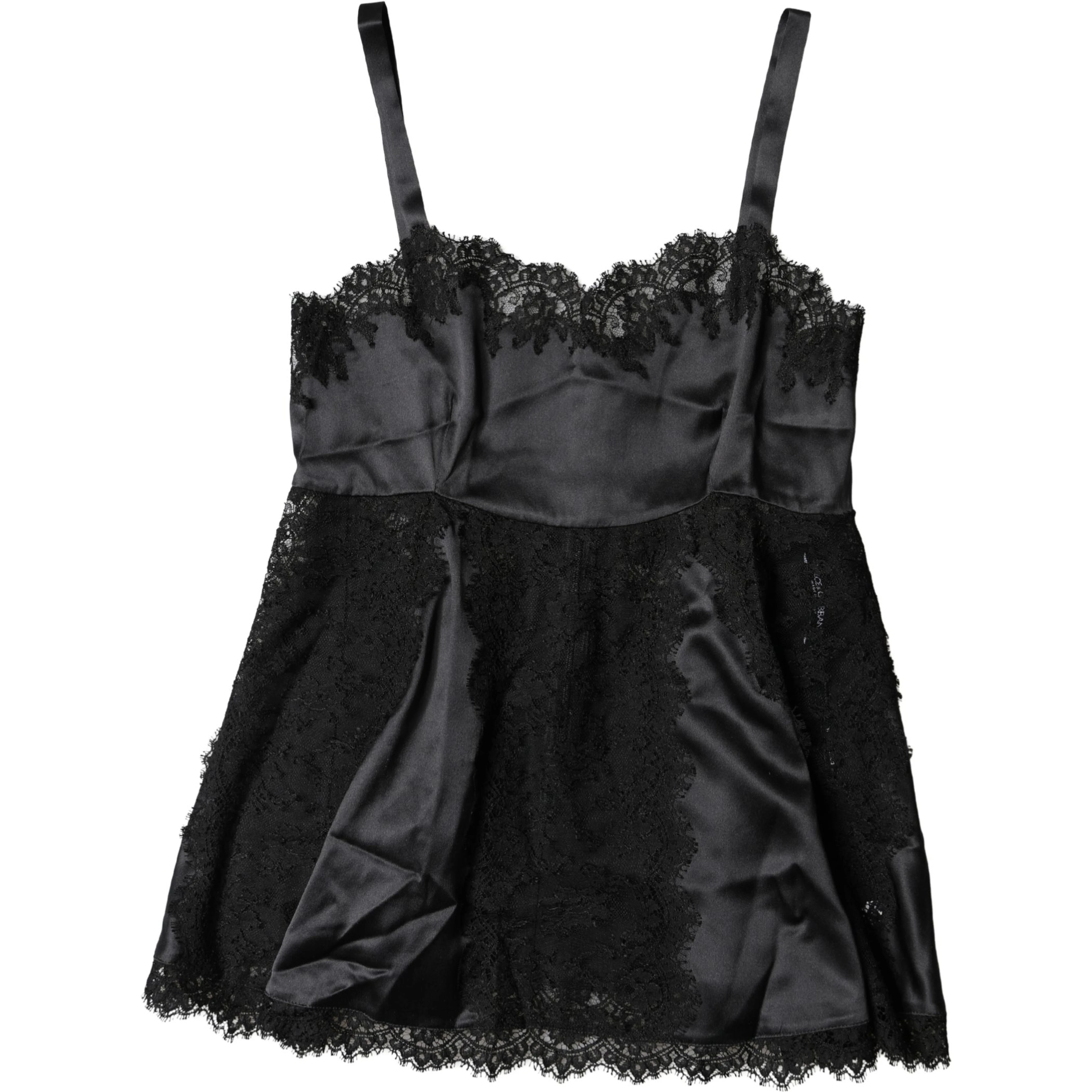 Black Silk Lace Trim Lingerie Top Underwear