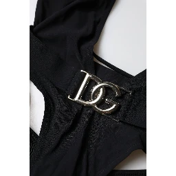 Black DG Nylon One-Piece Swimsuit Swimwear