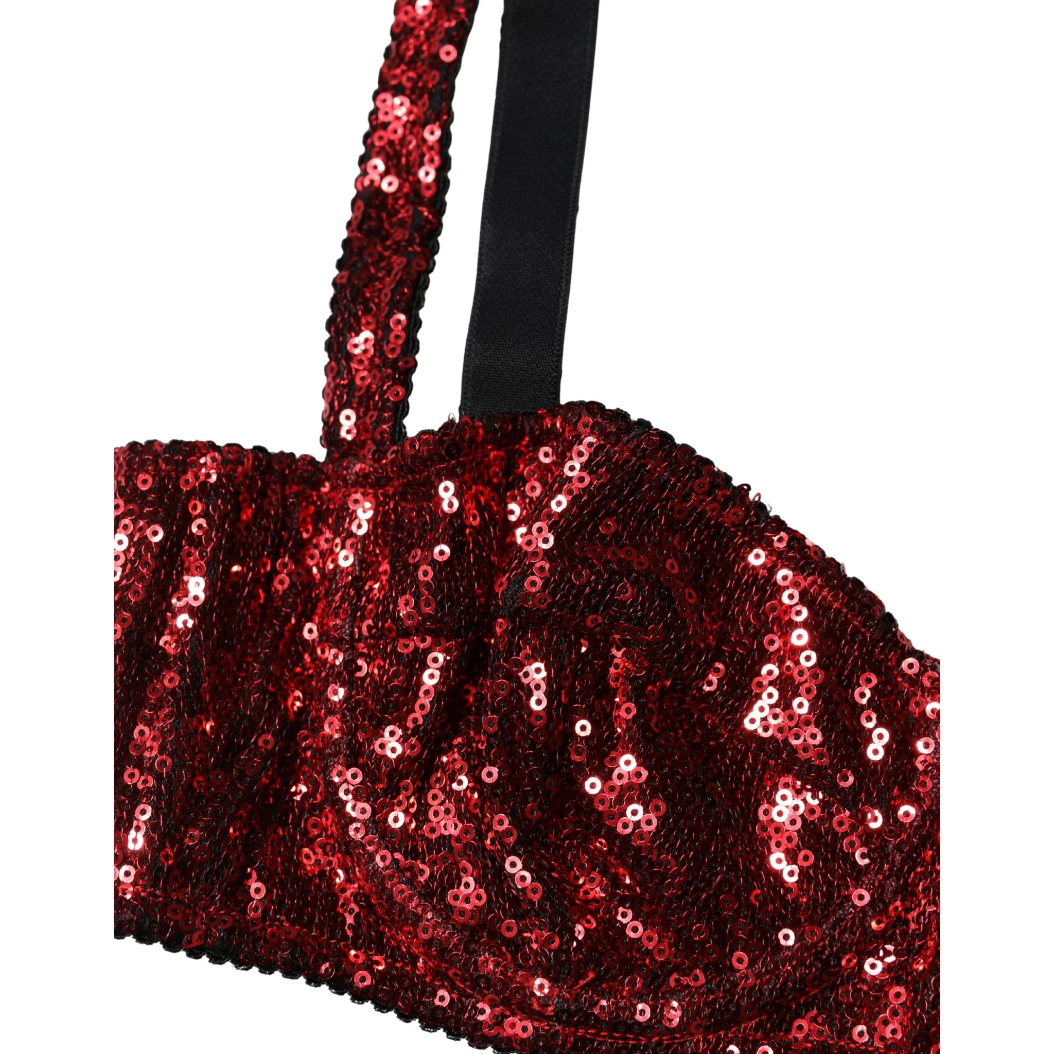 Red Sequined Nylon Balconnet Bra Underwear