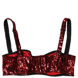 Red Sequined Nylon Balconnet Bra Underwear