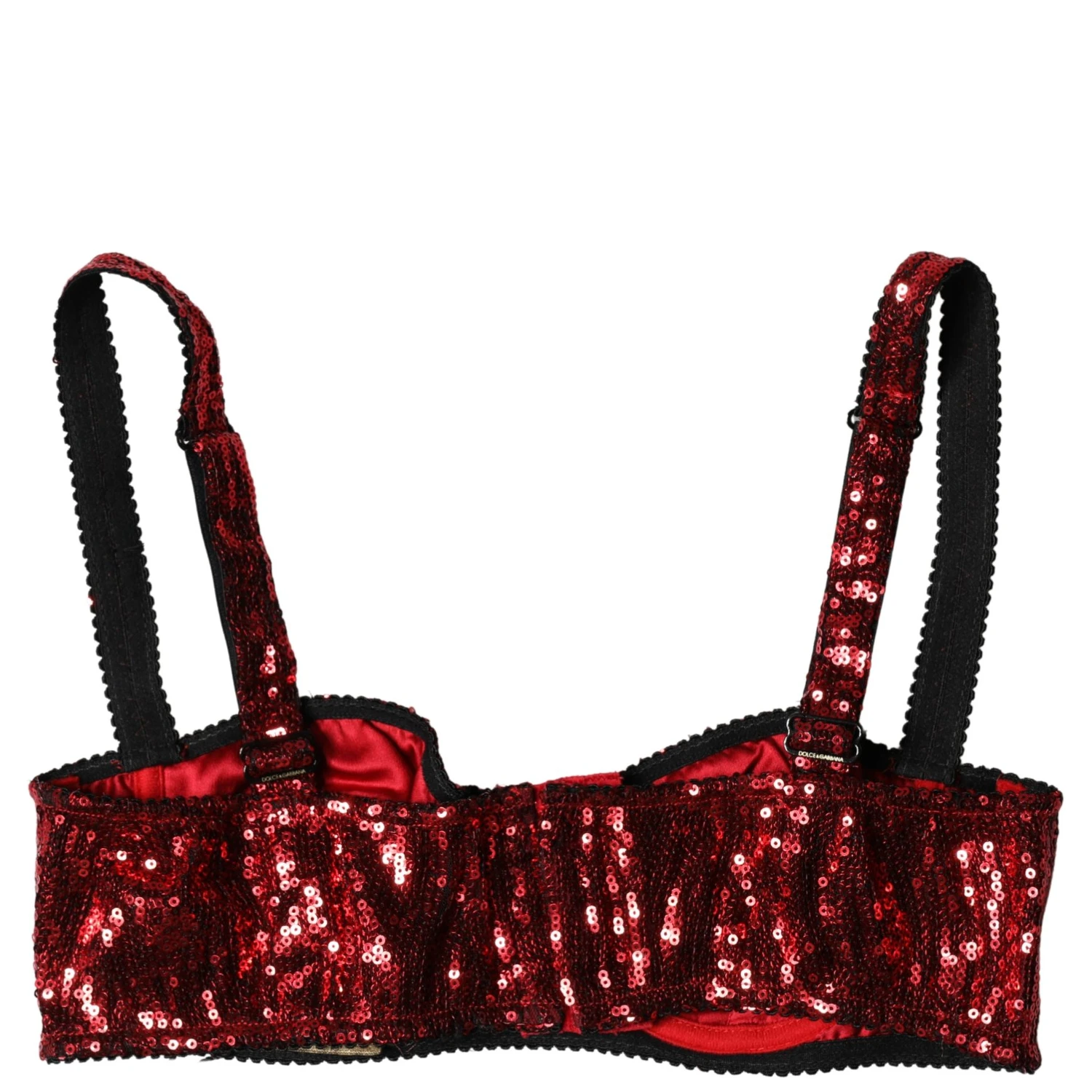 Red Sequined Nylon Balconnet Bra Underwear