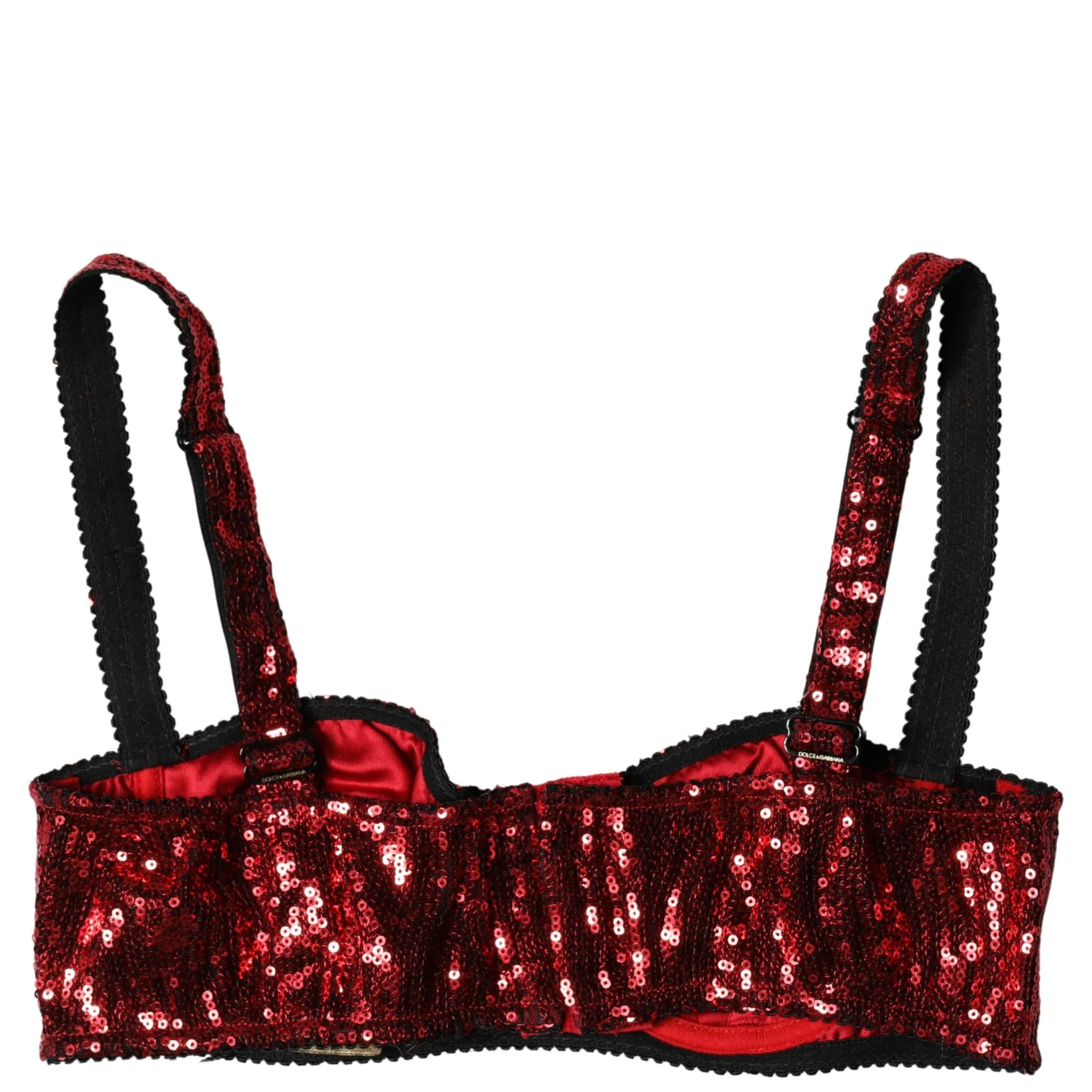 Red Sequined Nylon Balconnet Bra Underwear