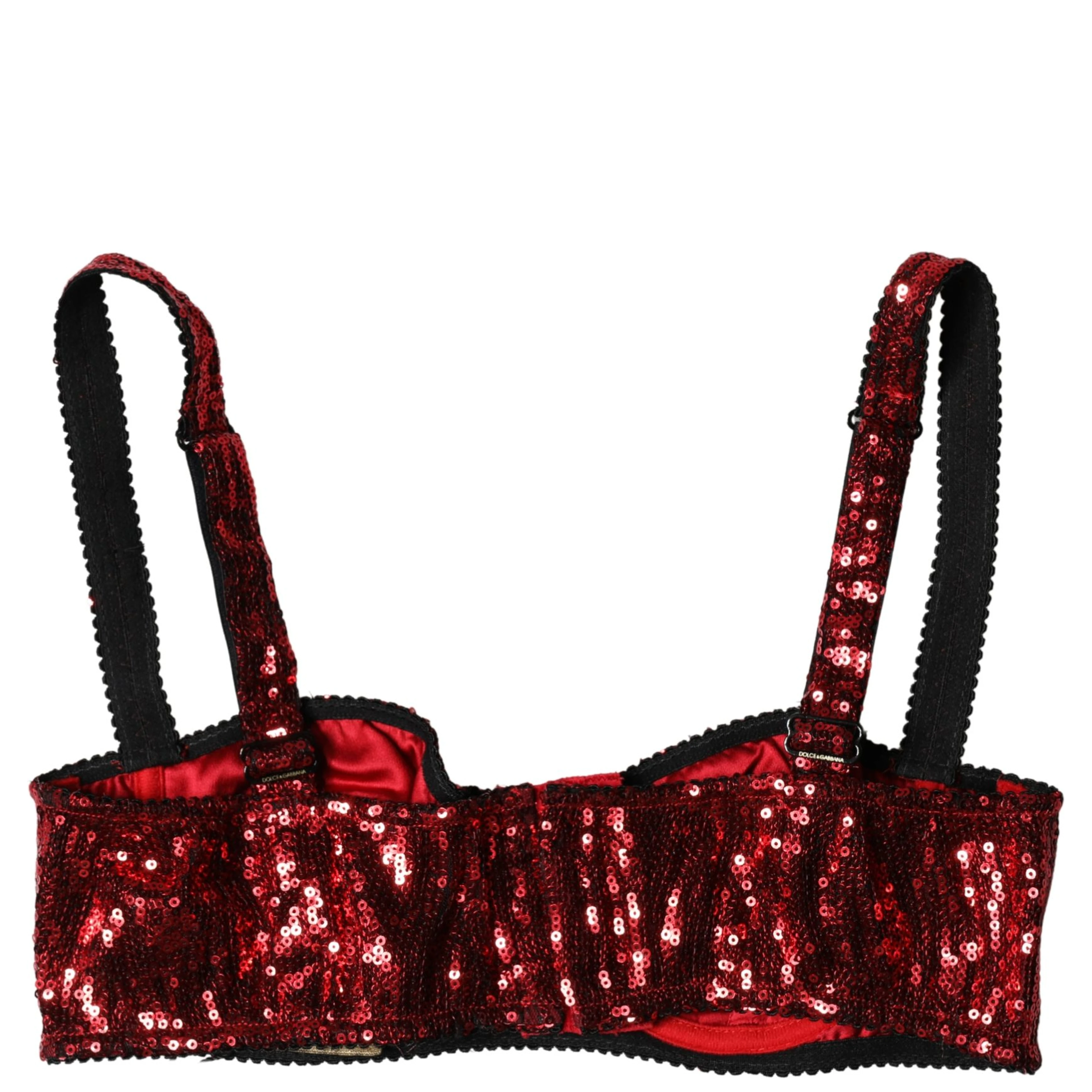 Red Sequined Nylon Balconnet Bra Underwear