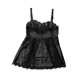 Black Silk Lace Trim Lingerie Top Underwear