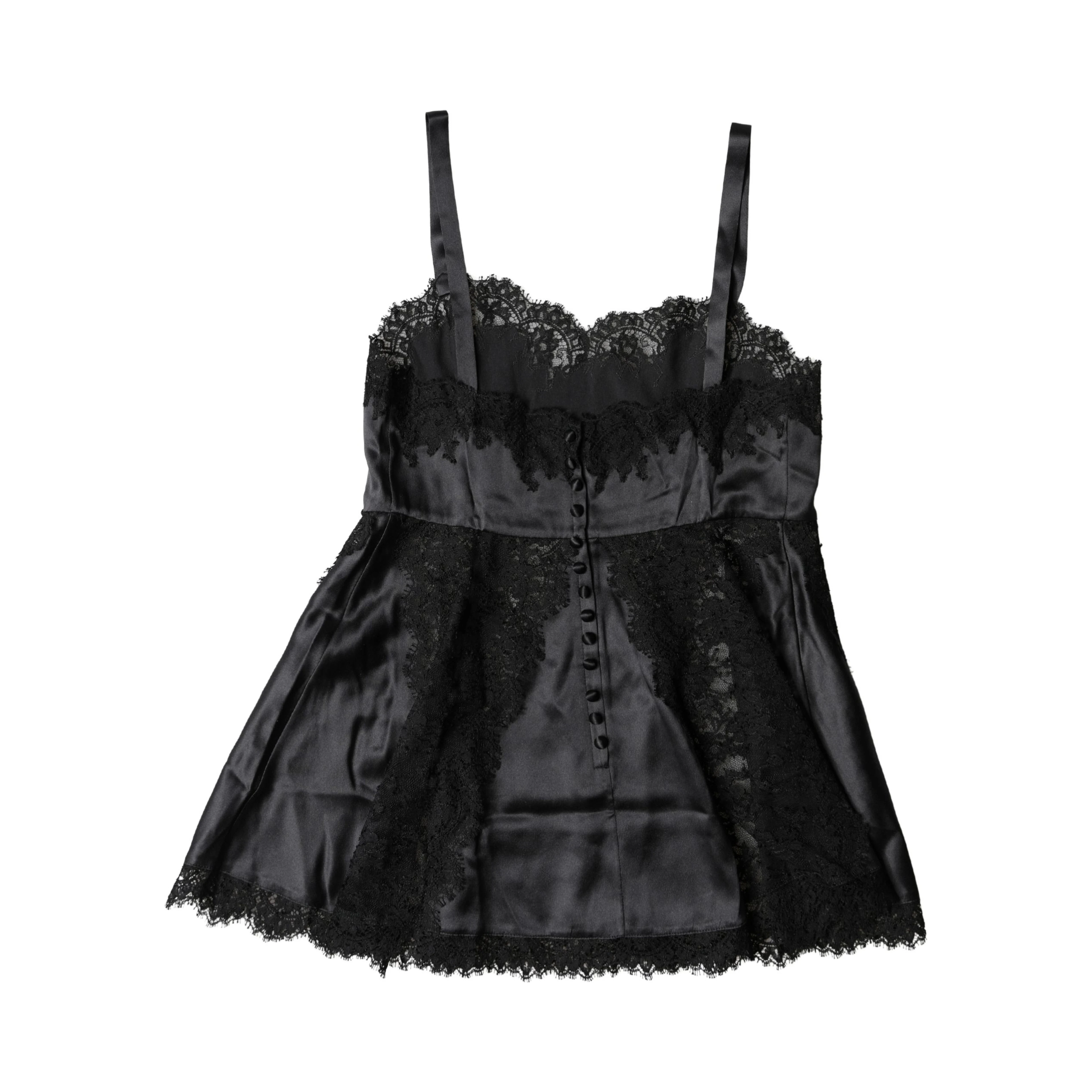 Black Silk Lace Trim Lingerie Top Underwear