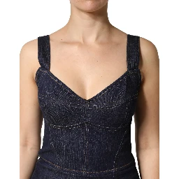 Dark Blue Cotton Denim Sheath Midi Dress