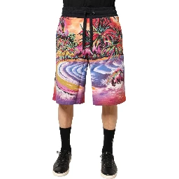 Multicolor Graphic Print Cotton Bermuda Shorts