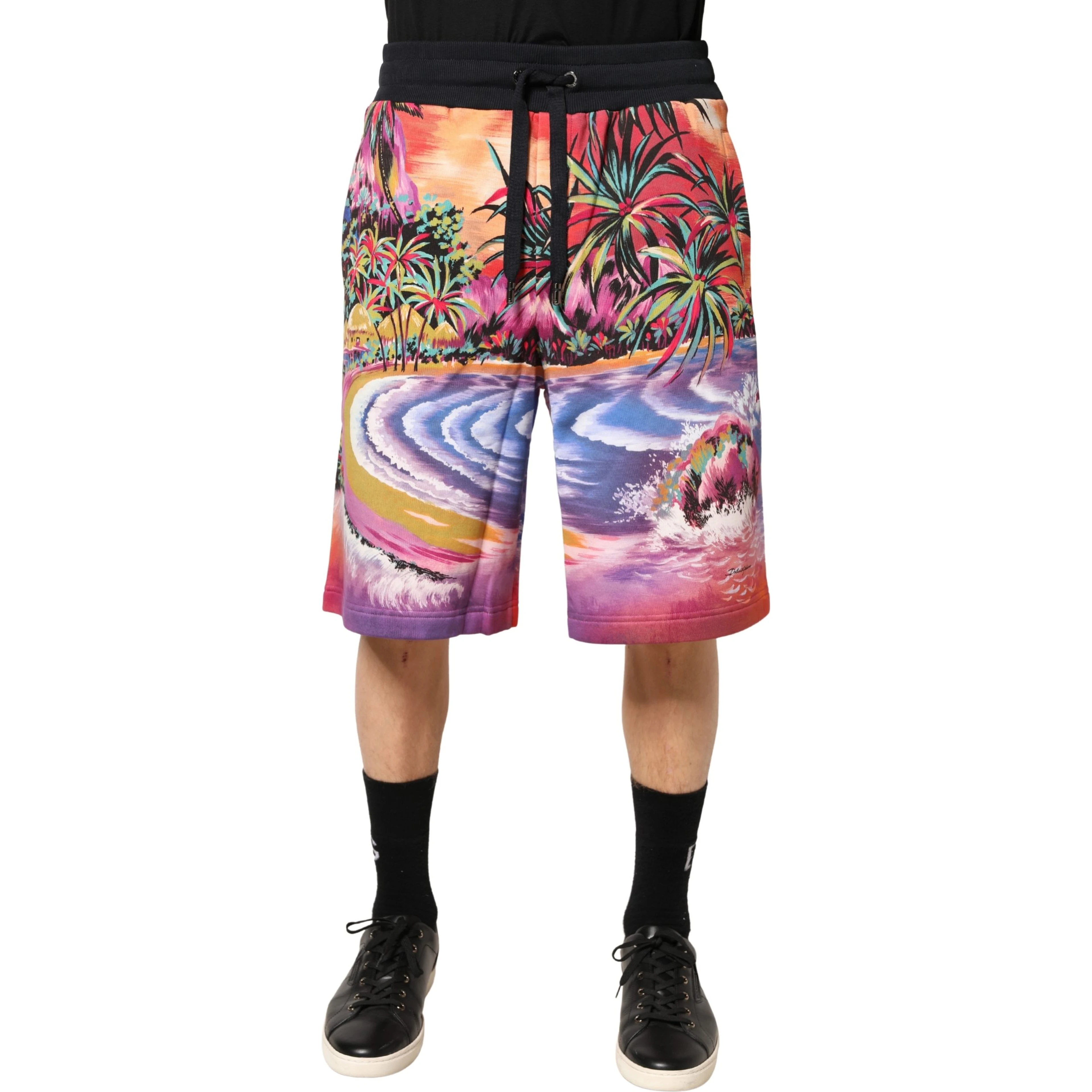 Multicolor Graphic Print Cotton Bermuda Shorts