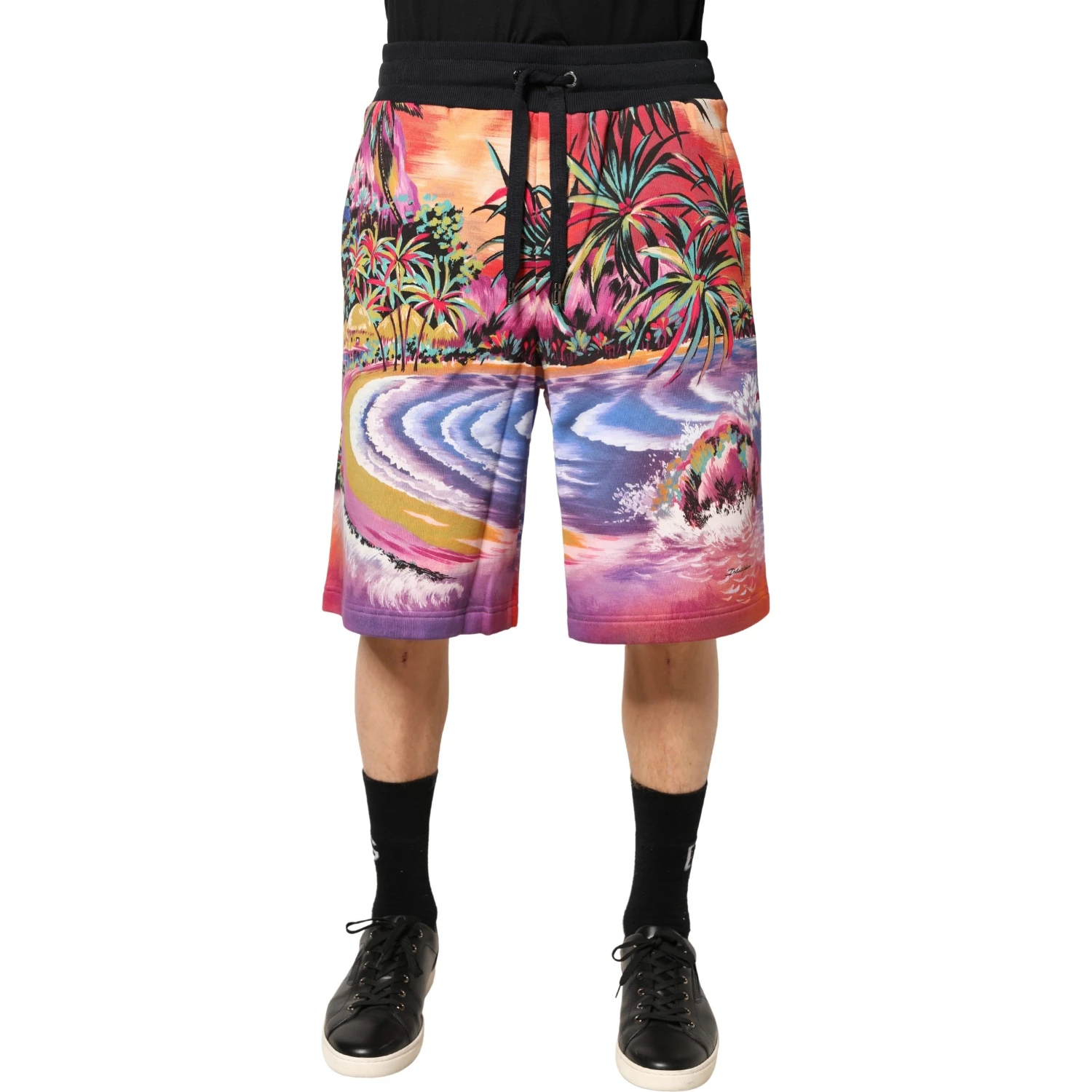 Multicolor Graphic Print Cotton Bermuda Shorts