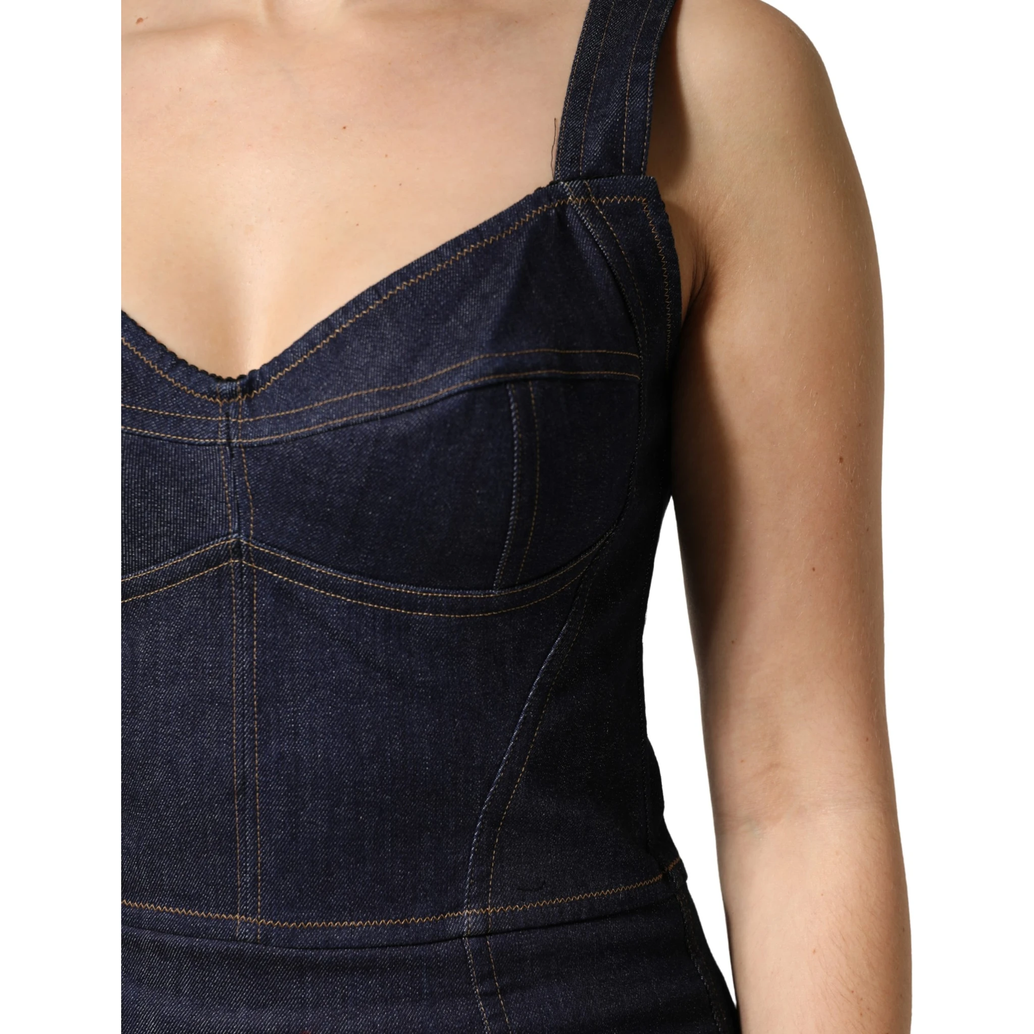 Dark Blue Cotton Denim Sheath Midi Dress