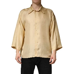 Yellow Silk Button Down Men Oversize Shirt