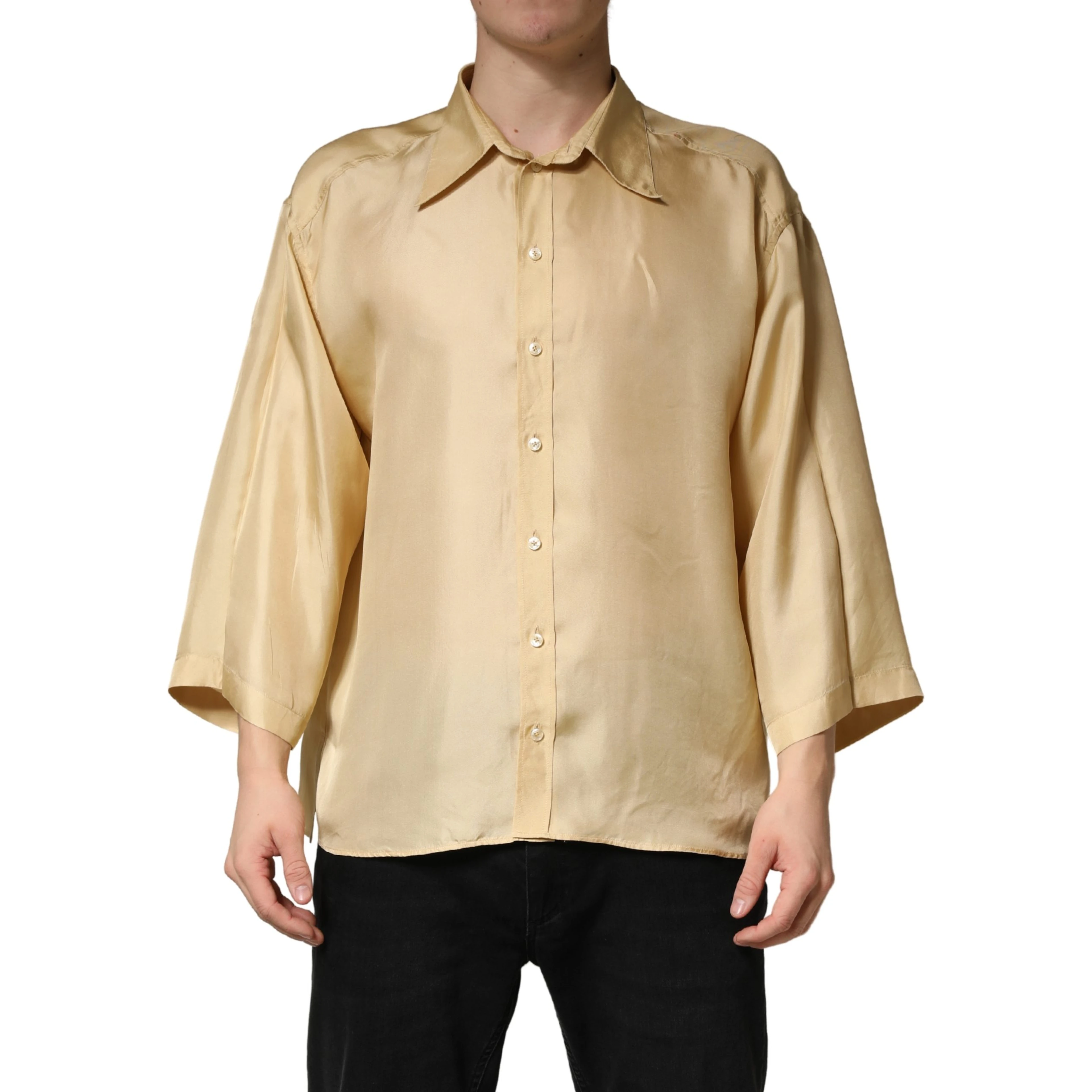 Yellow Silk Button Down Men Oversize Shirt