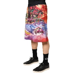 Multicolor Graphic Print Cotton Bermuda Shorts
