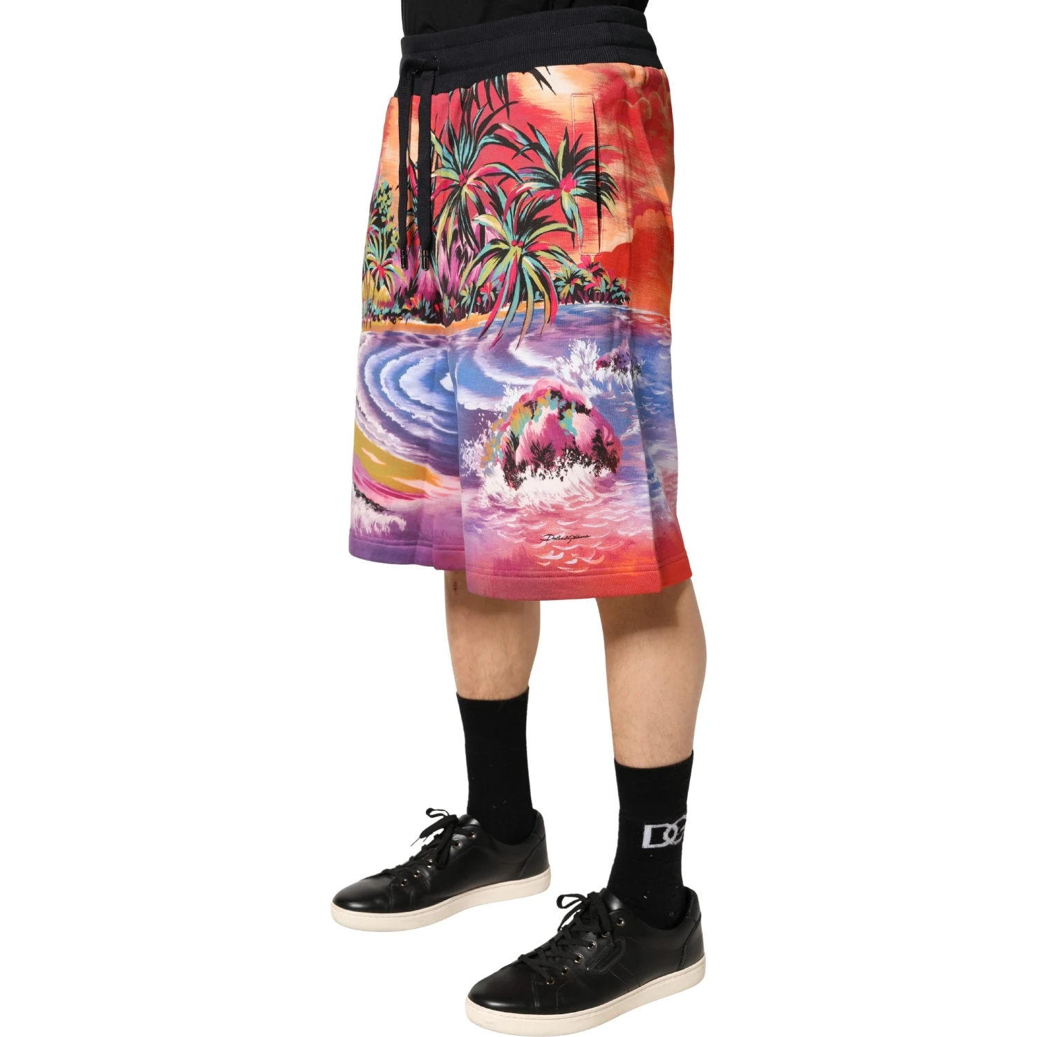Multicolor Graphic Print Cotton Bermuda Shorts