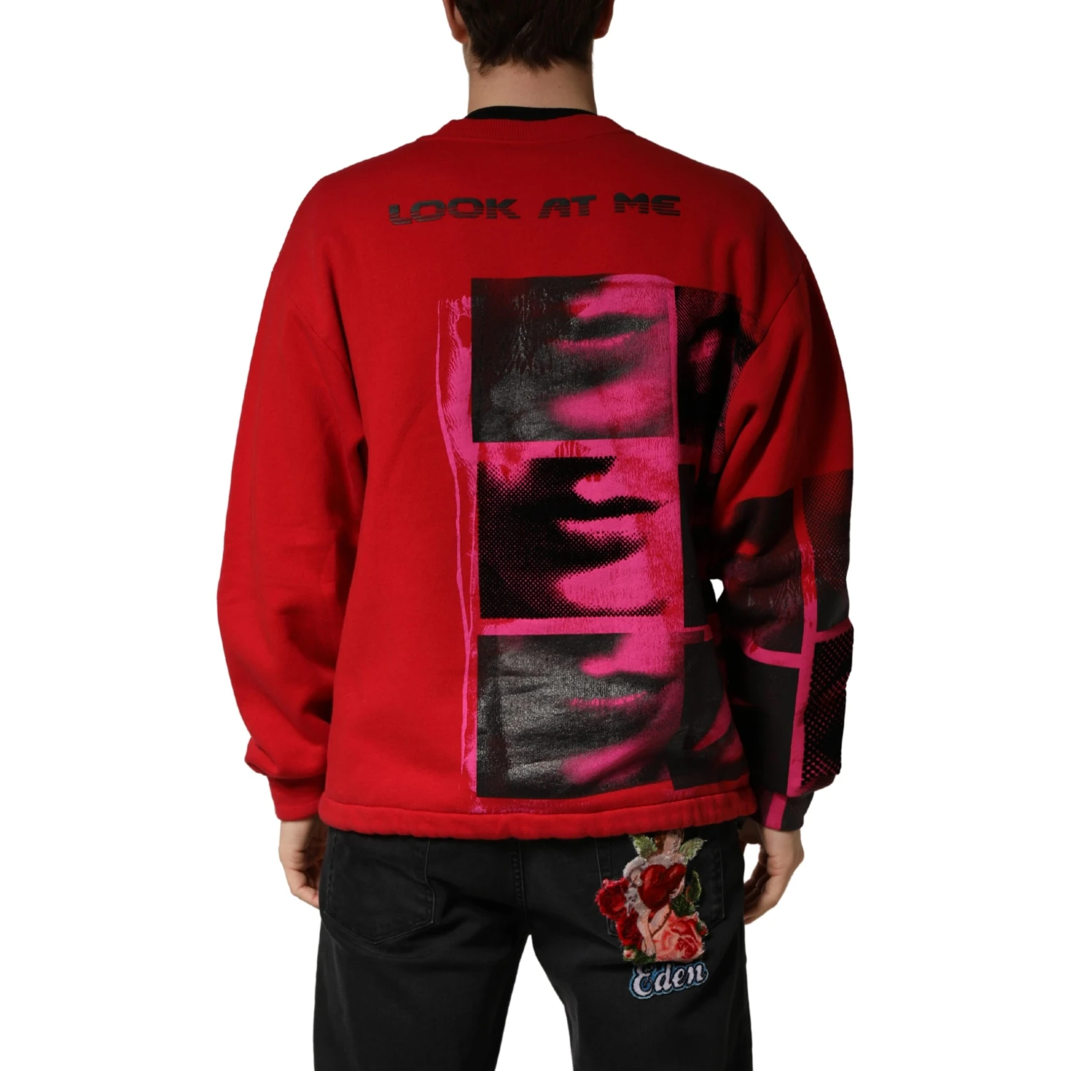 Red Graphic Crew Neck Men Sweatshirt Sweater