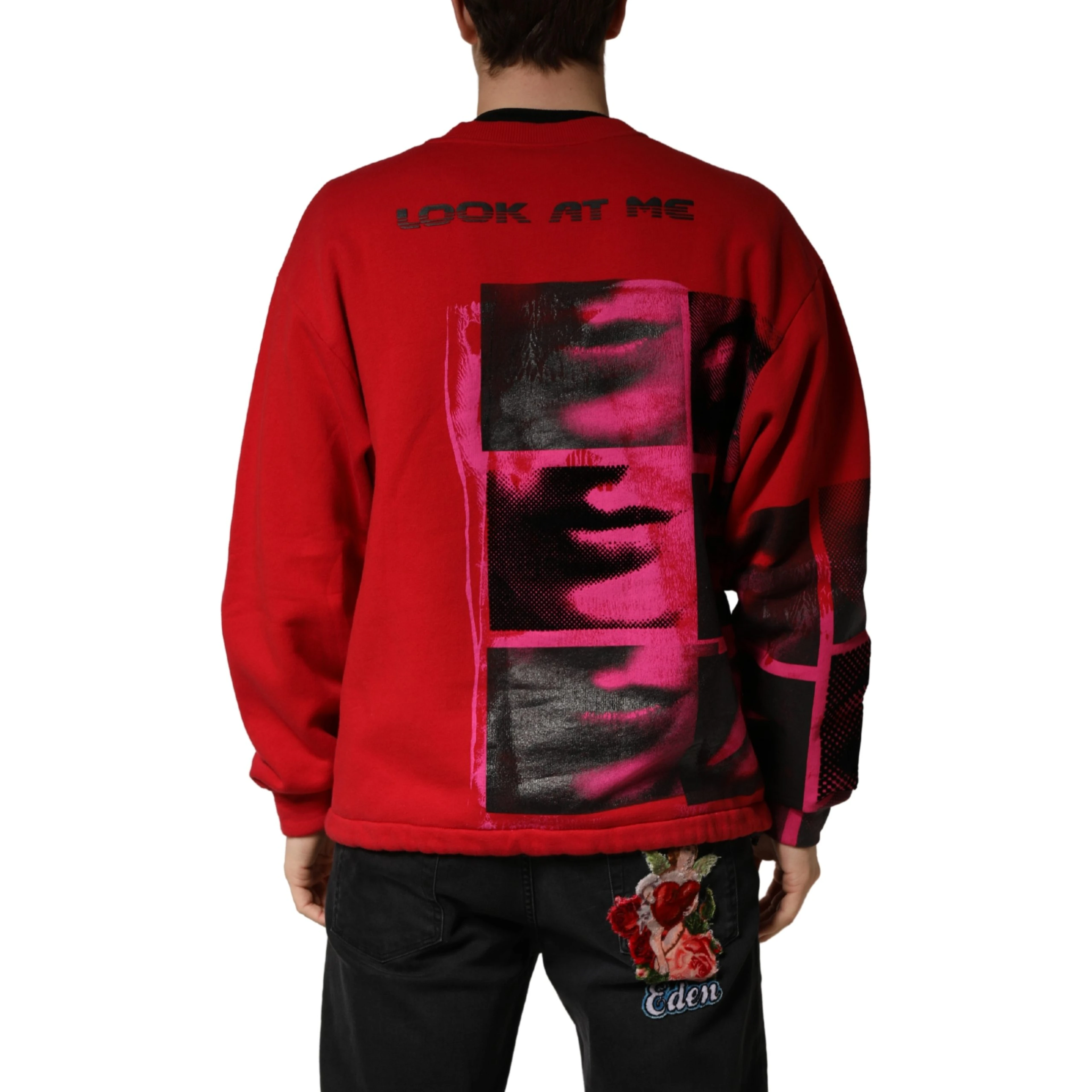 Red Graphic Crew Neck Men Sweatshirt Sweater