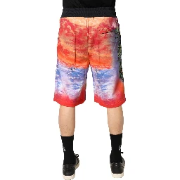Multicolor Graphic Print Cotton Bermuda Shorts