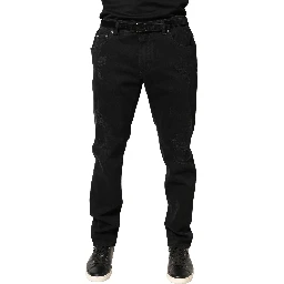 Black Tattered Skinny Cotton Denim Jeans