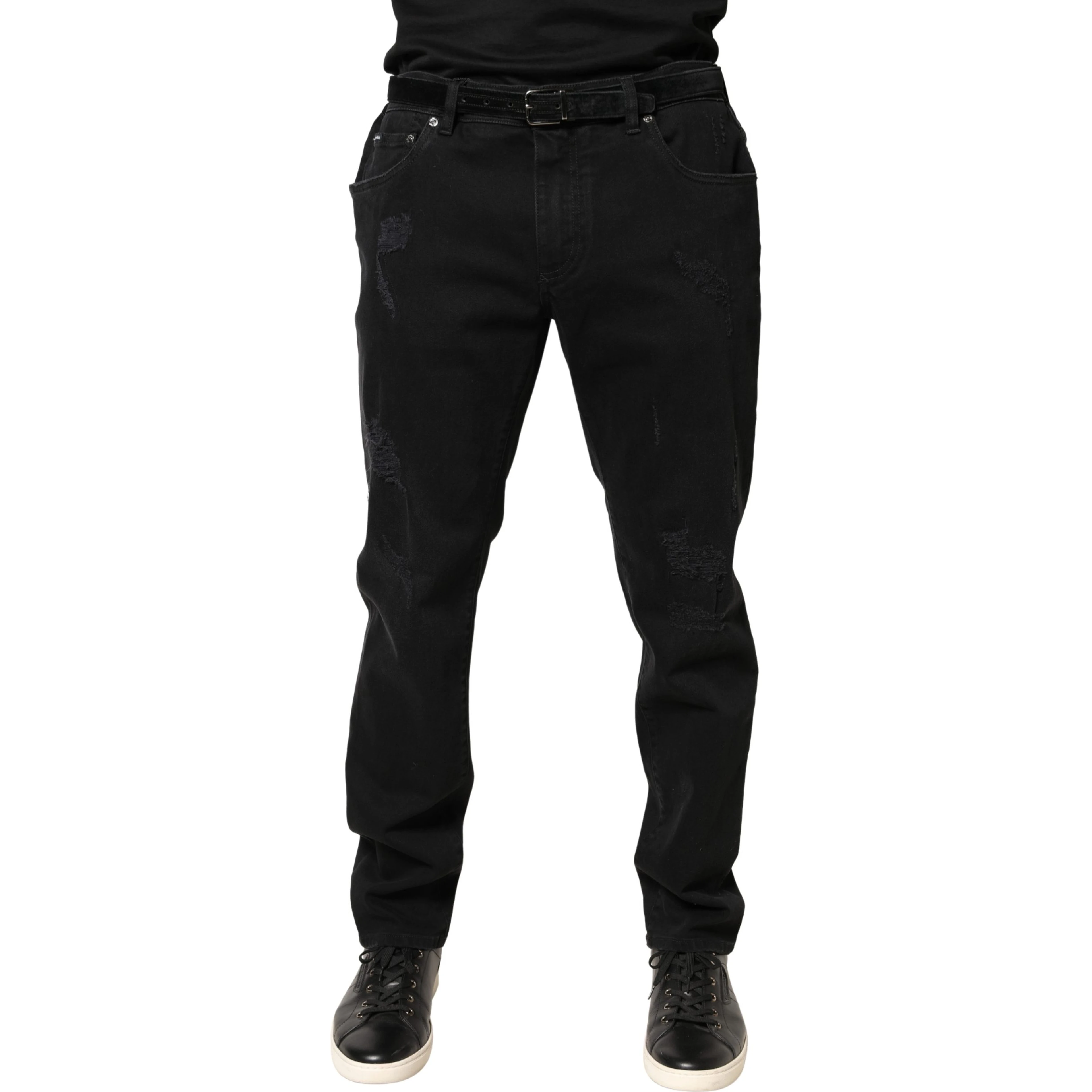 Black Tattered Skinny Cotton Denim Jeans