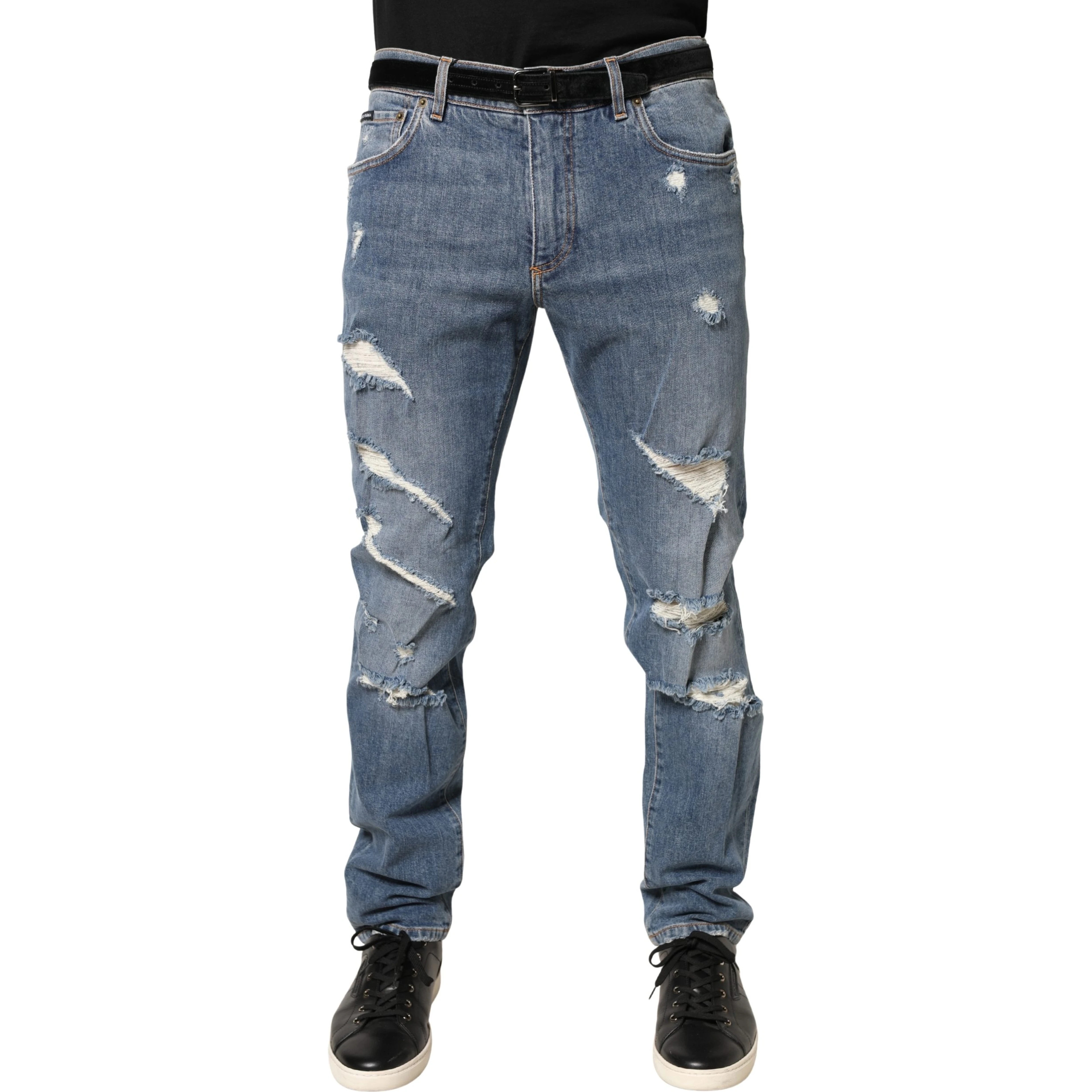 Blue Tattered Slim Fit Cotton Denim Jeans