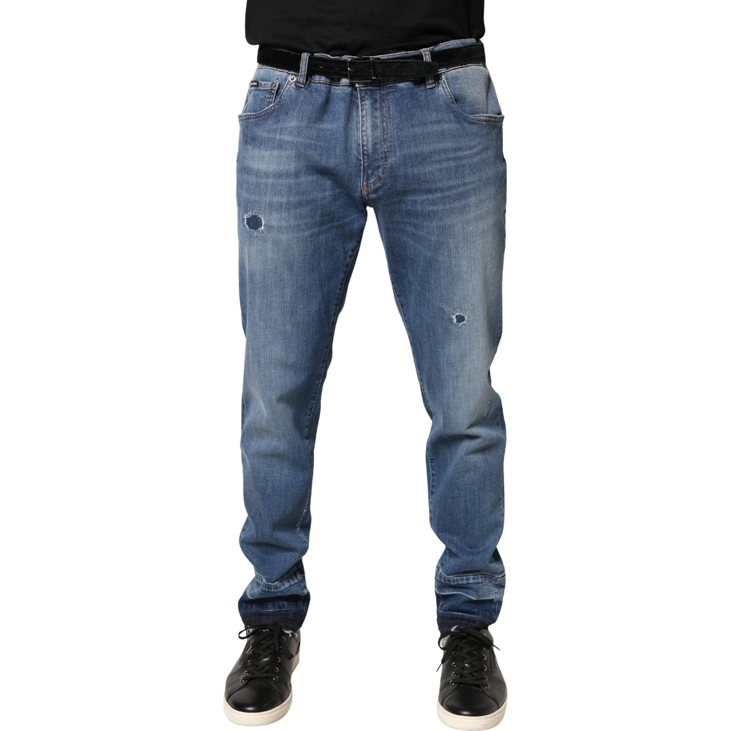 Blue Tattered Skinny Cotton Denim Jeans