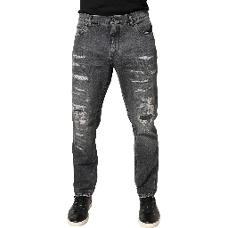 Dark Gray Tattered Cotton Loose Denim Jeans