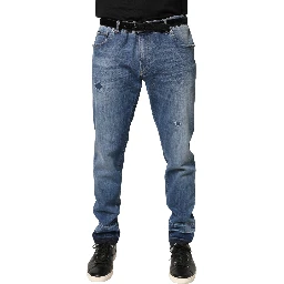 Blue Tattered Skinny Cotton Denim Jeans