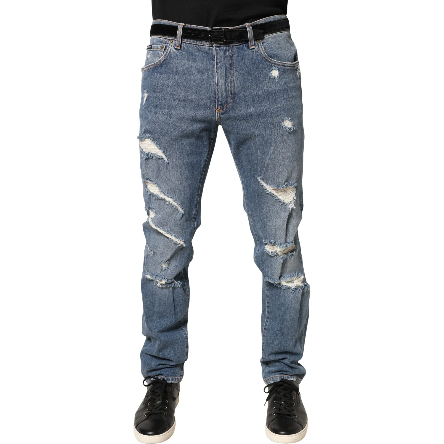 Blue Tattered Slim Fit Cotton Denim Jeans