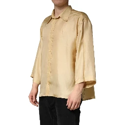 Yellow Silk Button Down Men Oversize Shirt