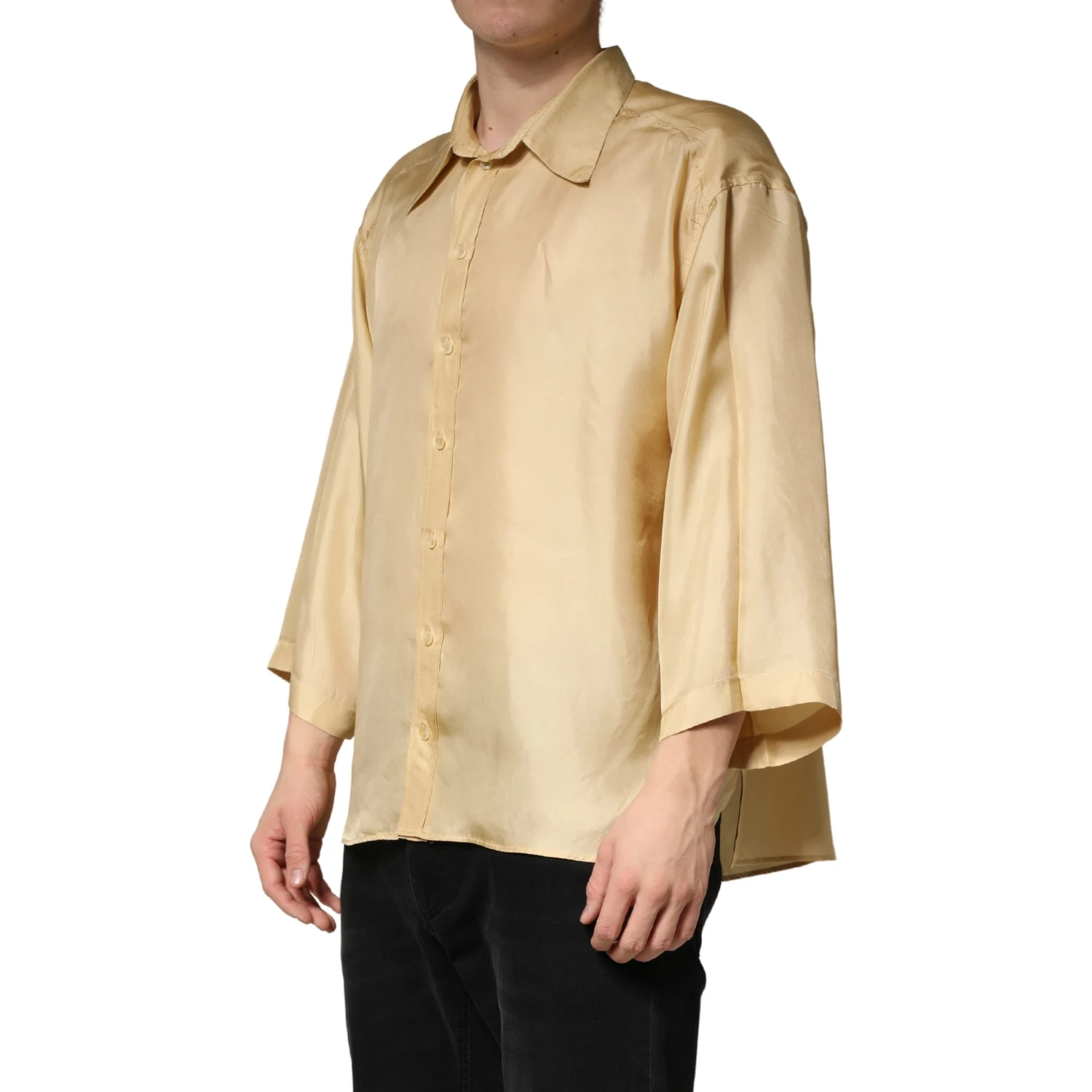 Yellow Silk Button Down Men Oversize Shirt