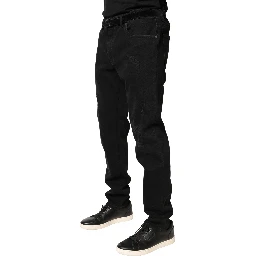Black Tattered Skinny Cotton Denim Jeans
