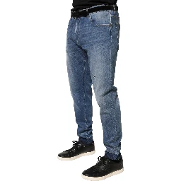Blue Tattered Skinny Cotton Denim Jeans