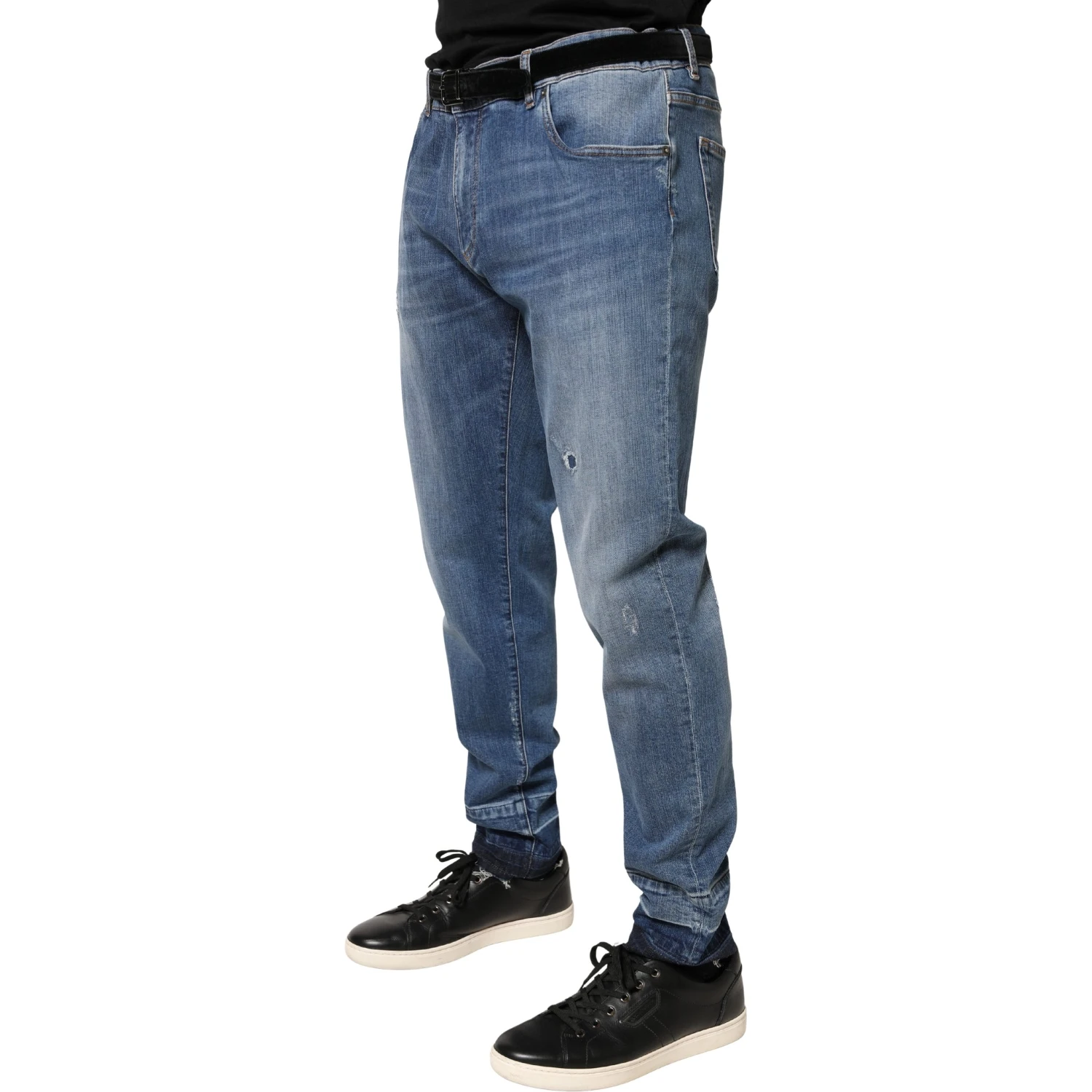 Blue Tattered Skinny Cotton Denim Jeans