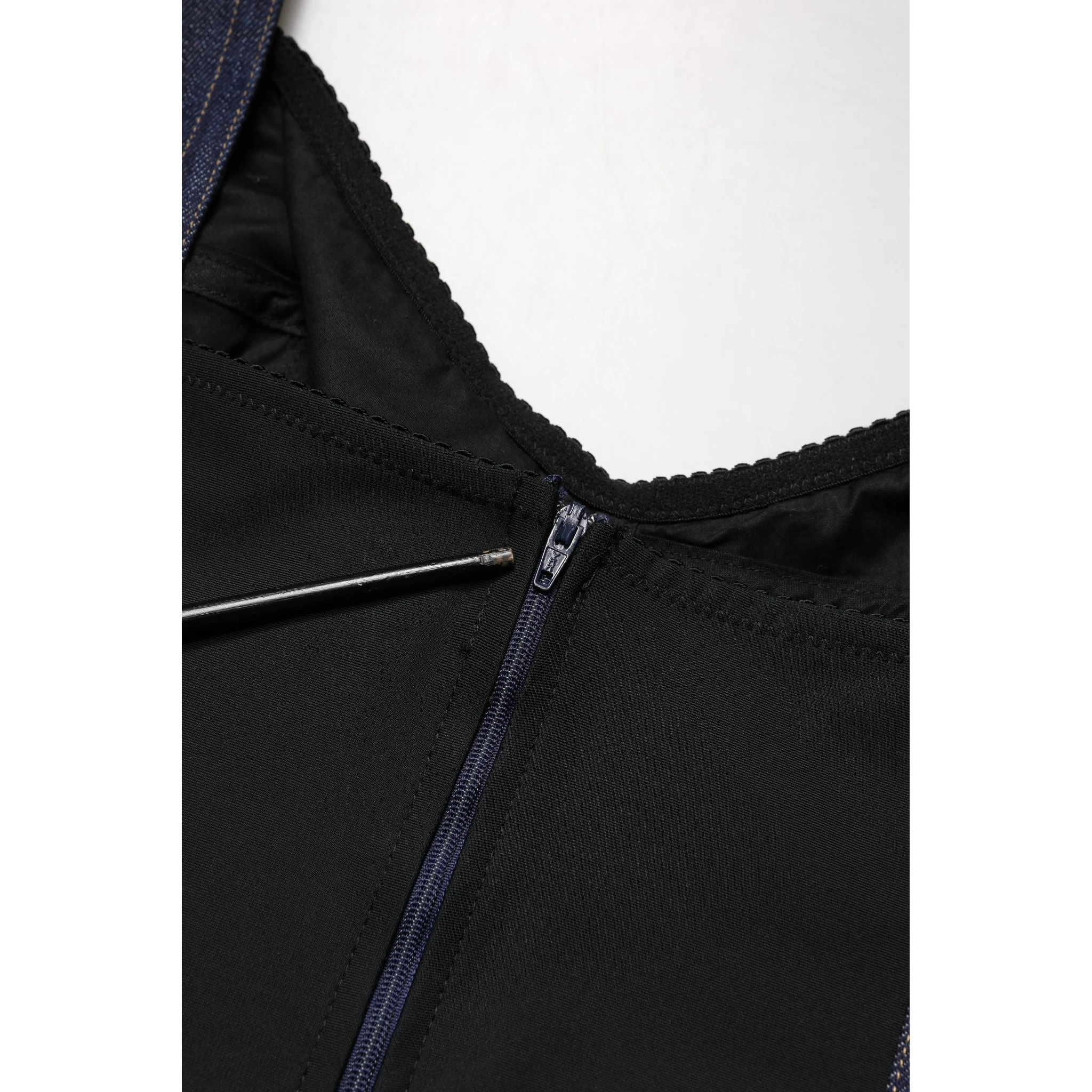 Dark Blue Cotton Denim Sheath Midi Dress