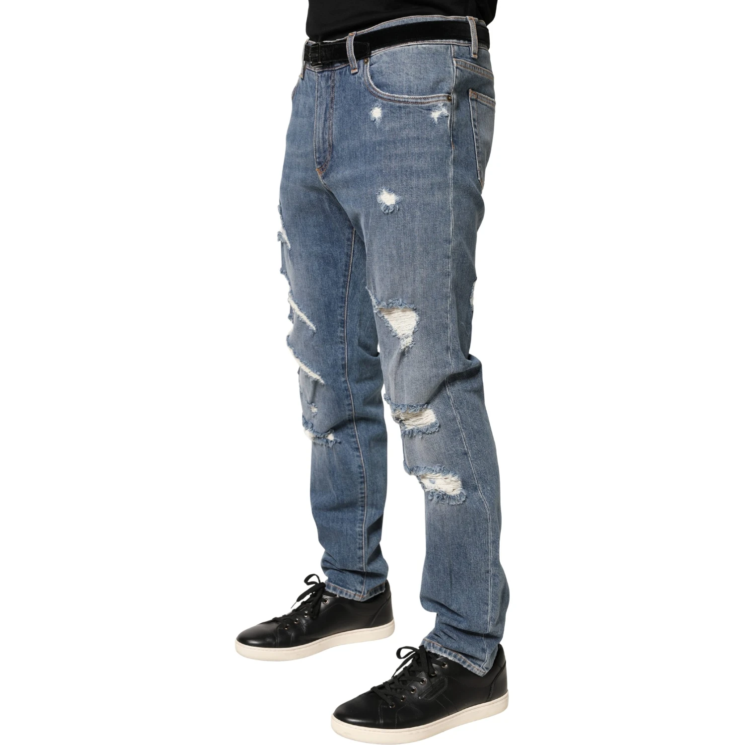 Blue Tattered Slim Fit Cotton Denim Jeans