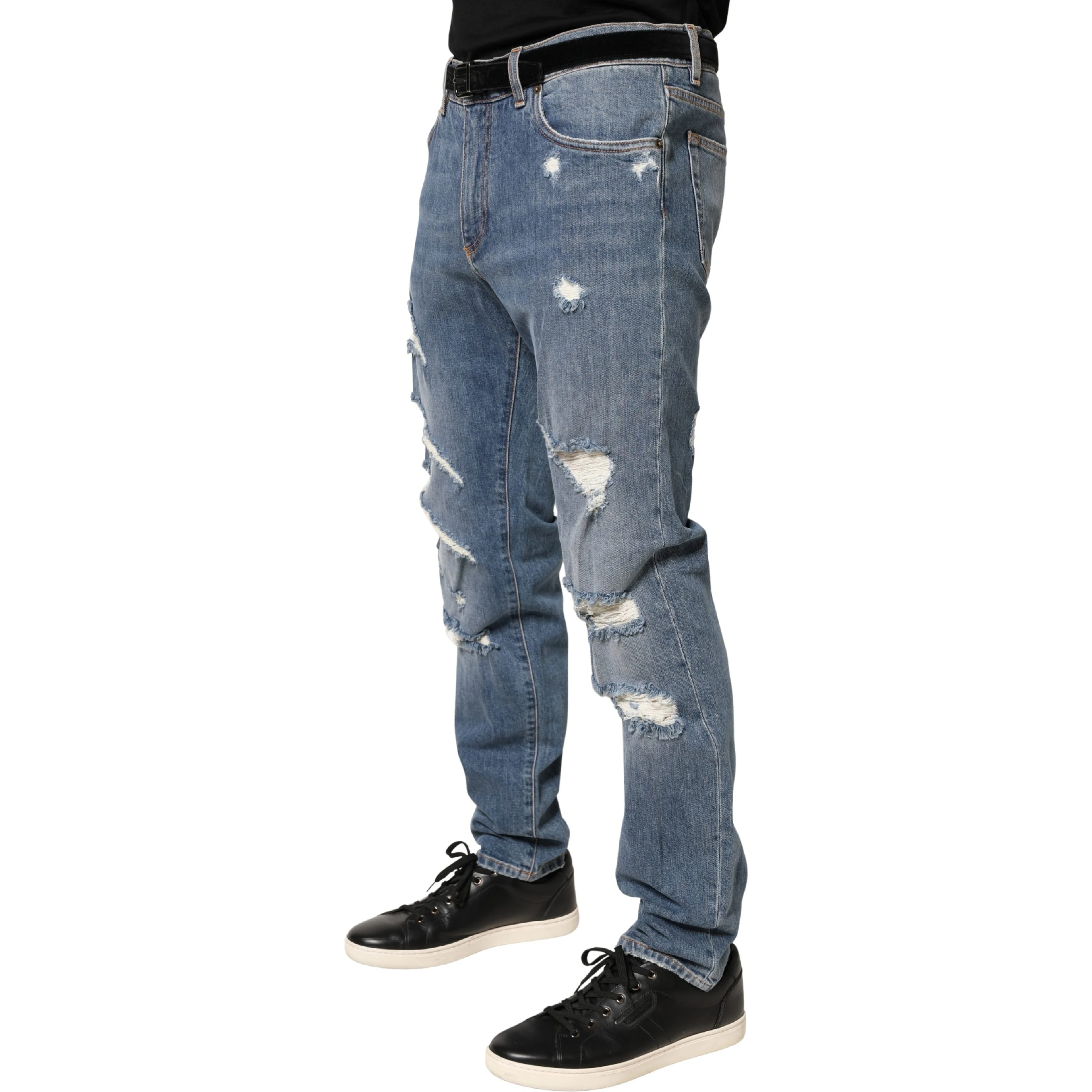 Blue Tattered Slim Fit Cotton Denim Jeans