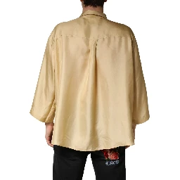 Yellow Silk Button Down Men Oversize Shirt