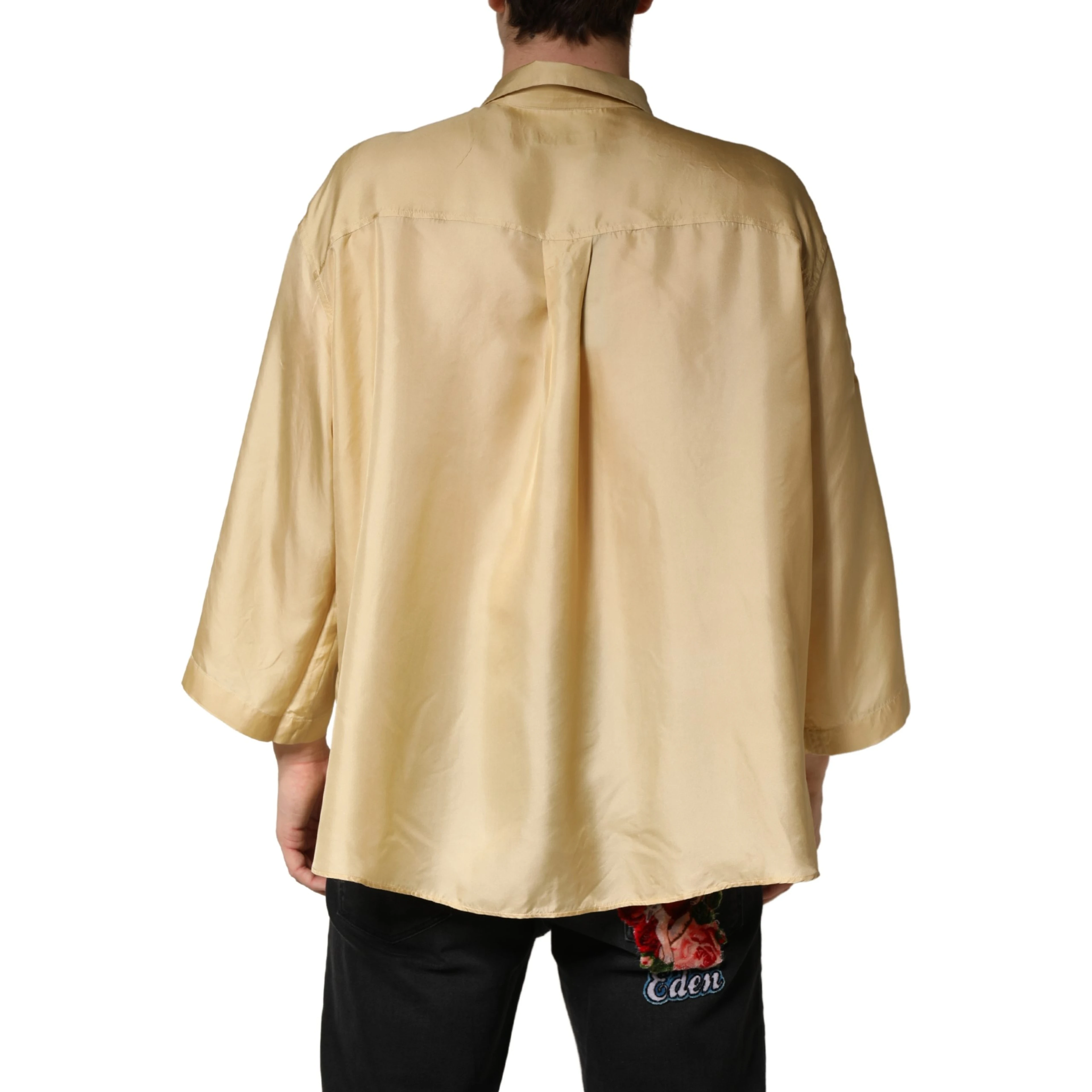 Yellow Silk Button Down Men Oversize Shirt
