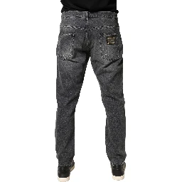 Dark Gray Tattered Cotton Loose Denim Jeans