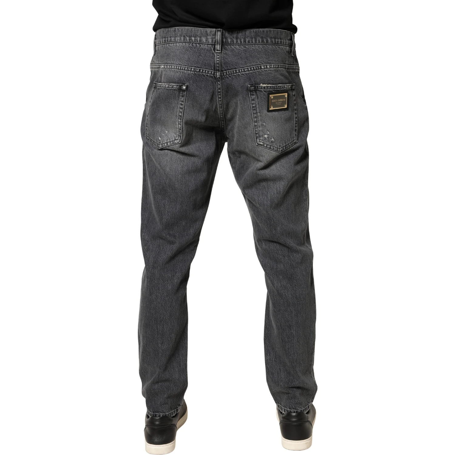 Dark Gray Tattered Cotton Loose Denim Jeans