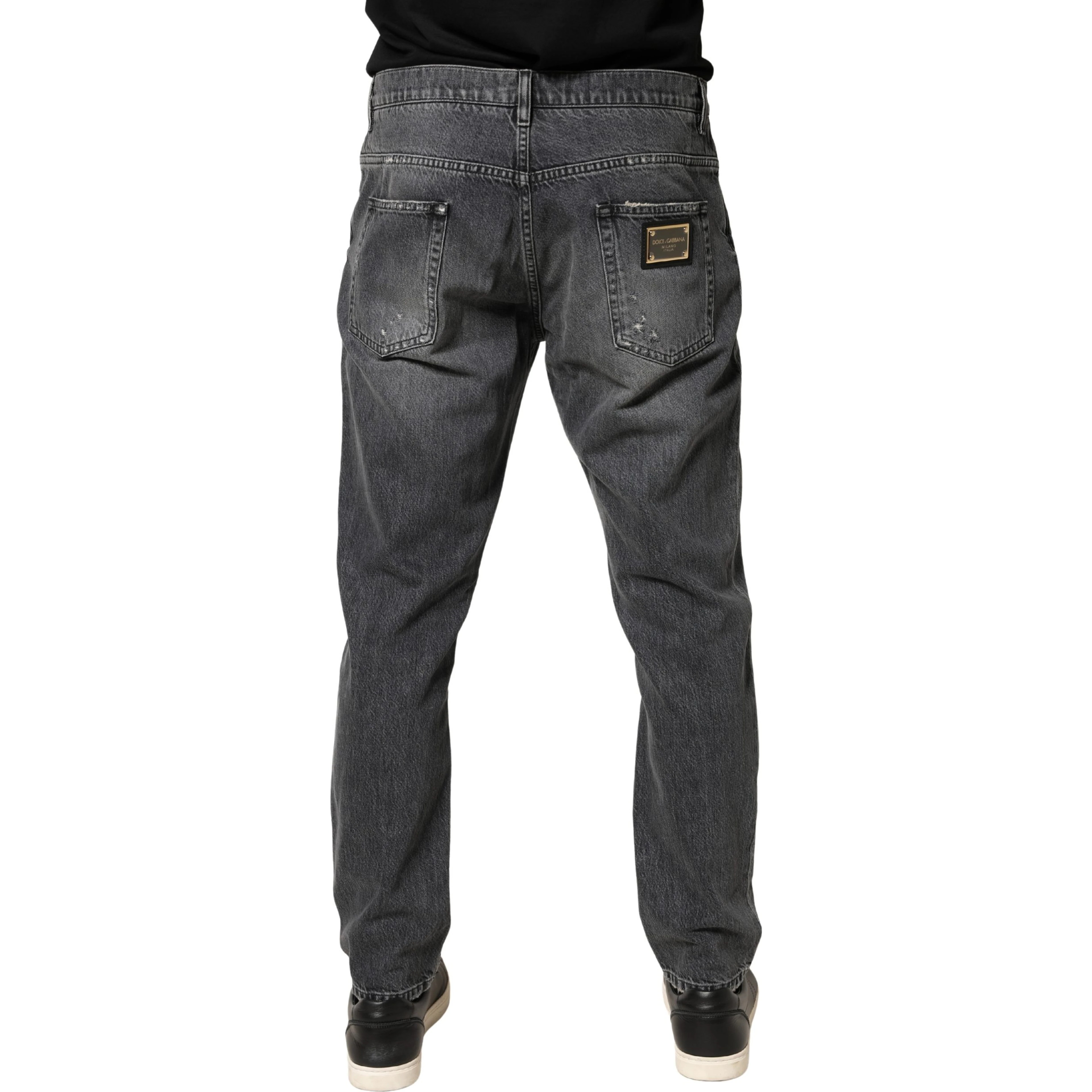 Dark Gray Tattered Cotton Loose Denim Jeans