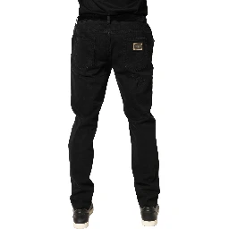 Black Tattered Skinny Cotton Denim Jeans
