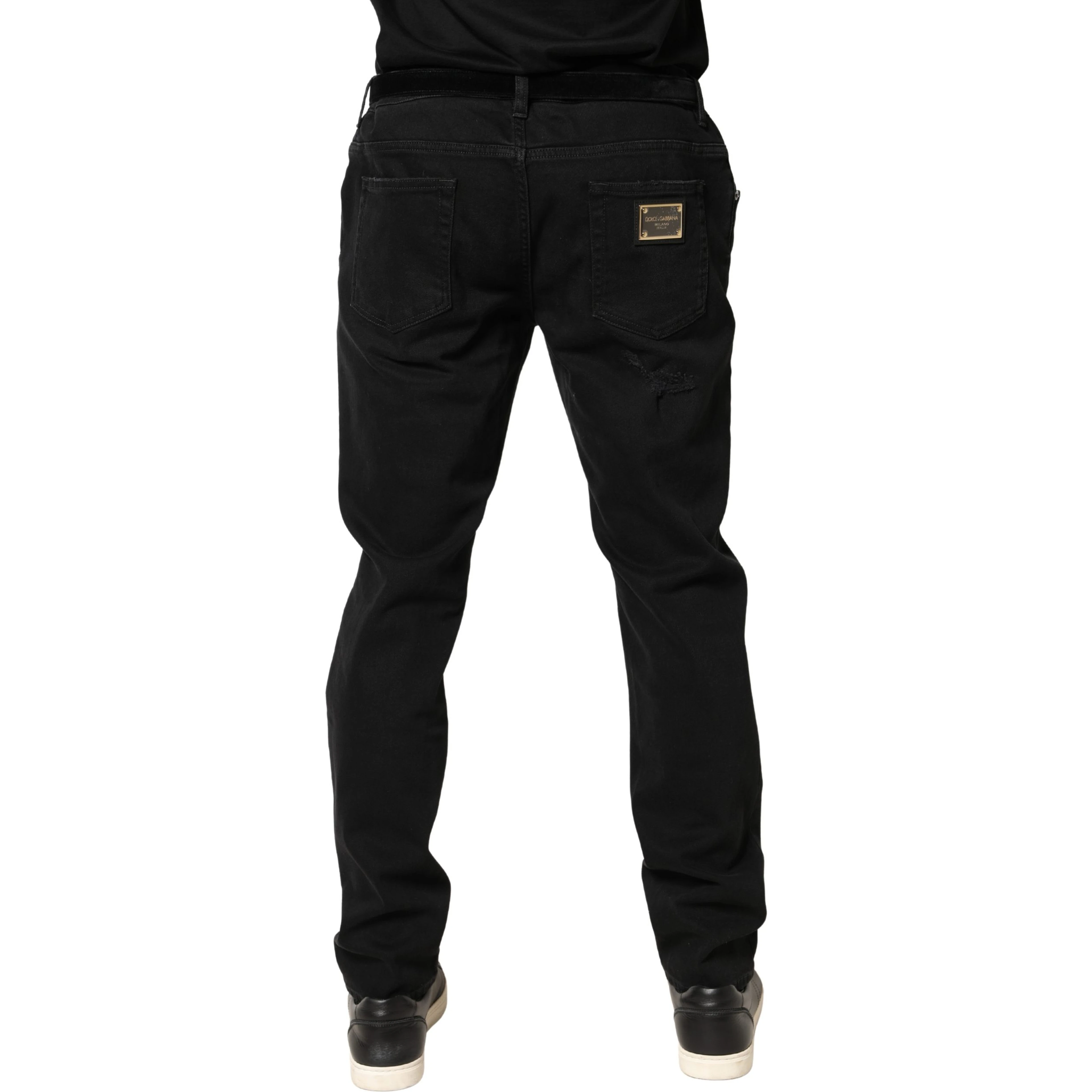 Black Tattered Skinny Cotton Denim Jeans