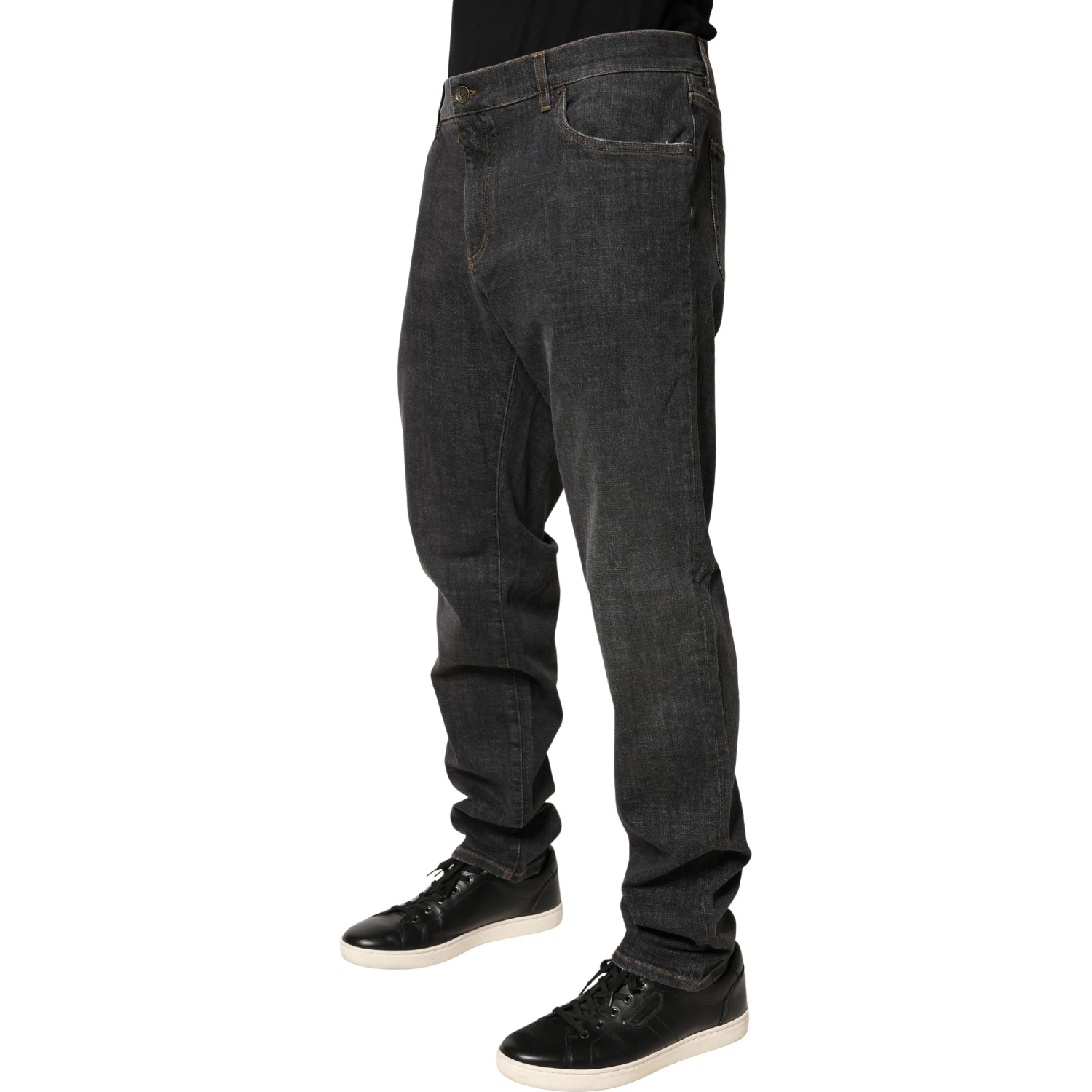 Dark Gray Slim Fit Cotton Men Denim Jeans